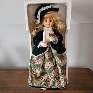 Elegant Holiday Doll with Candle - Green and Gold